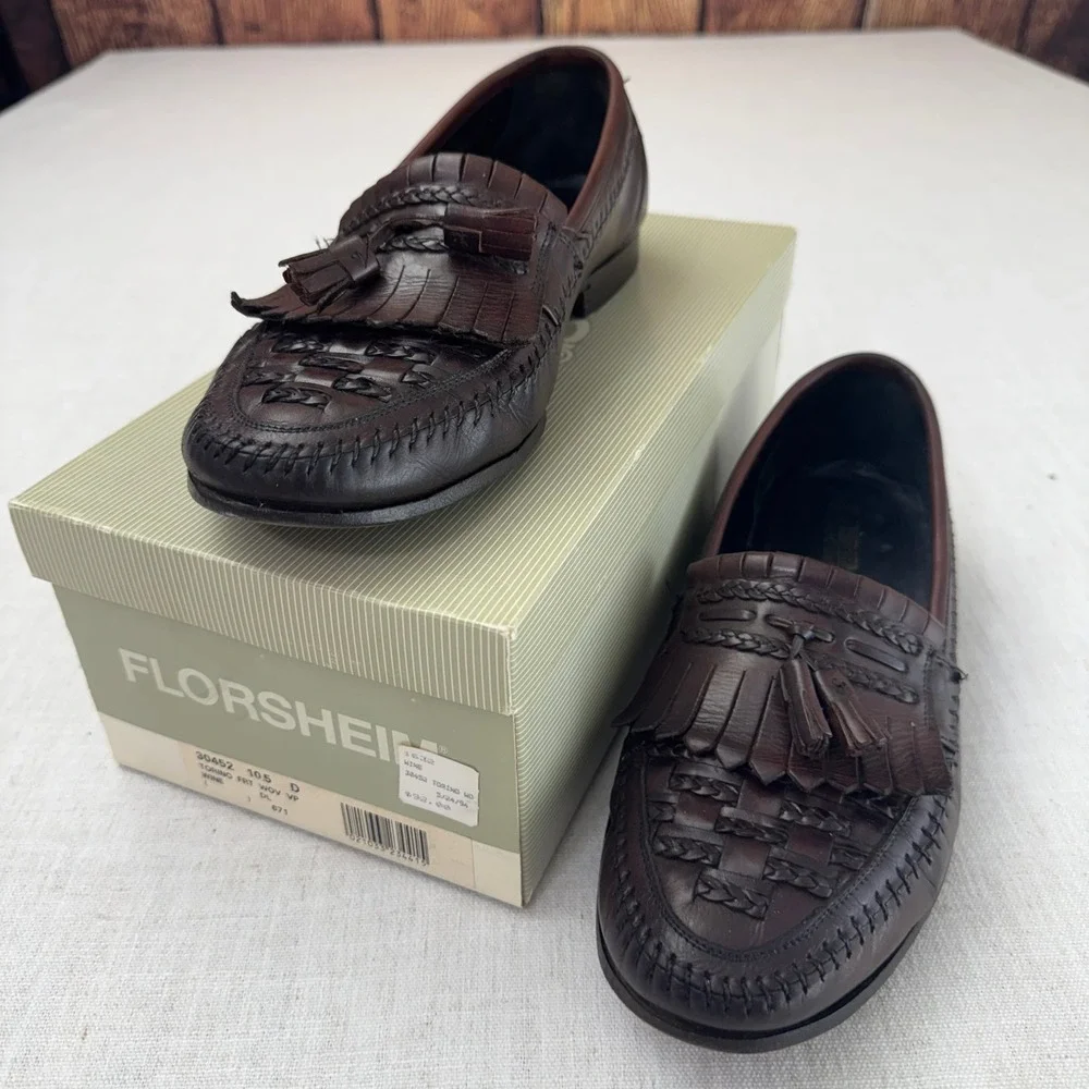 Florsheim Designer Collection Torino Woven Tassel Kiltie Loafers Wine 10.5 D USA